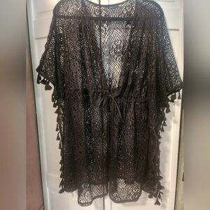 Womens black crochet swim cover up